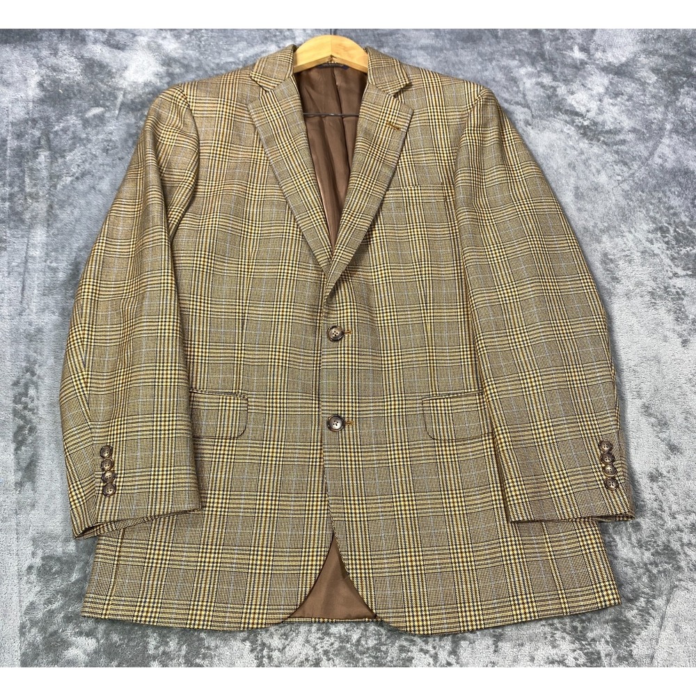 Brooks Brothers 1818 Madison Fit Blazer Jacket 40R Tan Glen Plaid Check Wool